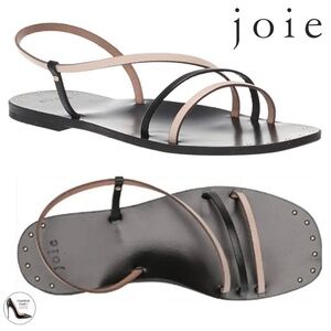 Joie Baja Studded Ivory Black Leather Flat Sandals designer summer Shoes 40